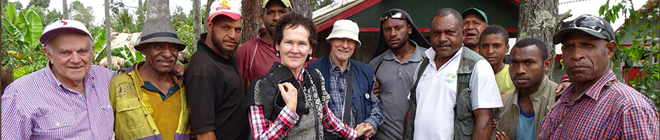 Stewart and Strathern in 2019 with others, visiting the Grave of the Kawelka Leader, Ongka Kaepa, in the Kuk, Hagen area of Papua New Guine